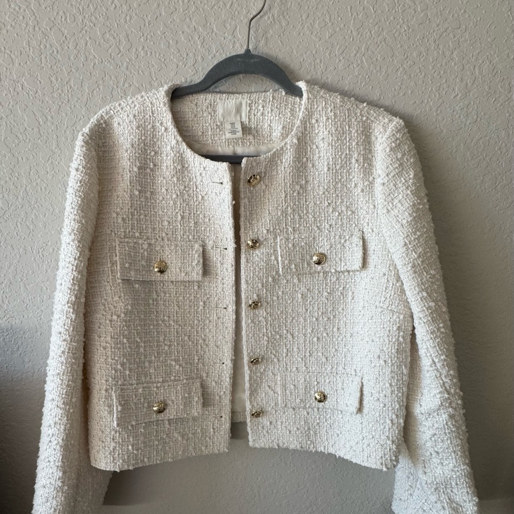 H&M Cream Tweed Blazer with Gold Buttons